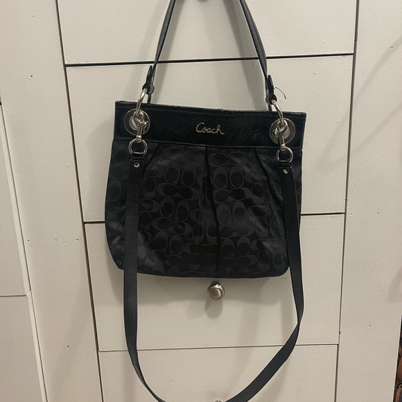 Coach Ashley Hippie Crossbody Purse Signature Sateen Black/Grey/Silver - Picture 3 of 7